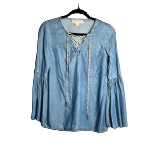 Michael Kors Chambray Flared Sleeve Tunic With Gold Chain Size Small
